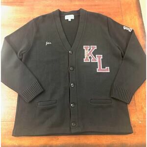 Varsity Knit Cardigan Black KL NBA Letter Patch Personalized "Jair" Sz L